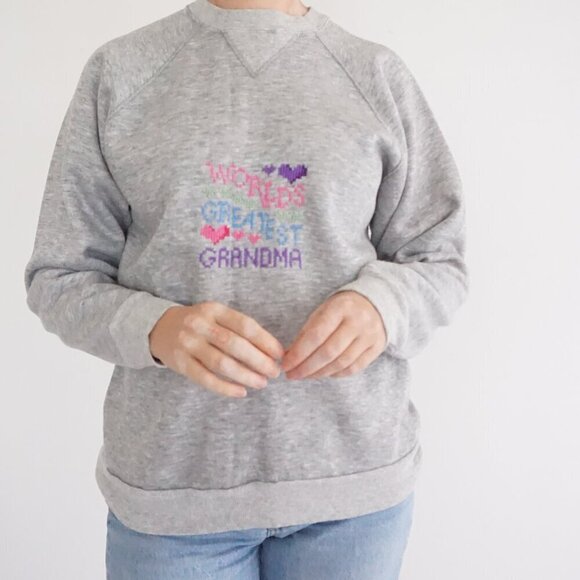 Vintage Lady Mcgregor Grey World's Greatest Grandma Cotton Blend Crew Sweater 1X - Picture 2 of 10